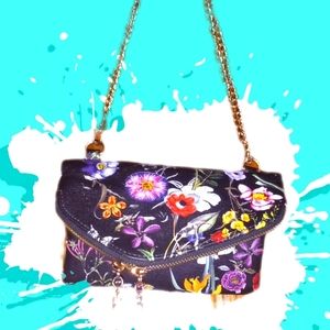 Floral Lainey Mini Angled Gold Chain Clutch